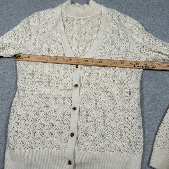 GAP Cardigan Sweater Womens Small Ivory Preppy Academia Mock Neck Open Knit - Picture 8 of 11